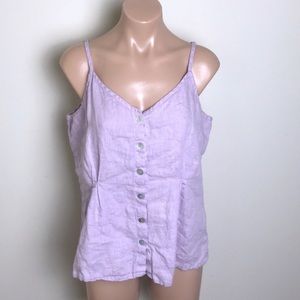 FLAX Lavender Purple Button Front Linen Tank Top